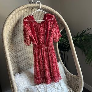 Anthropologie red floral mini dress size 4.